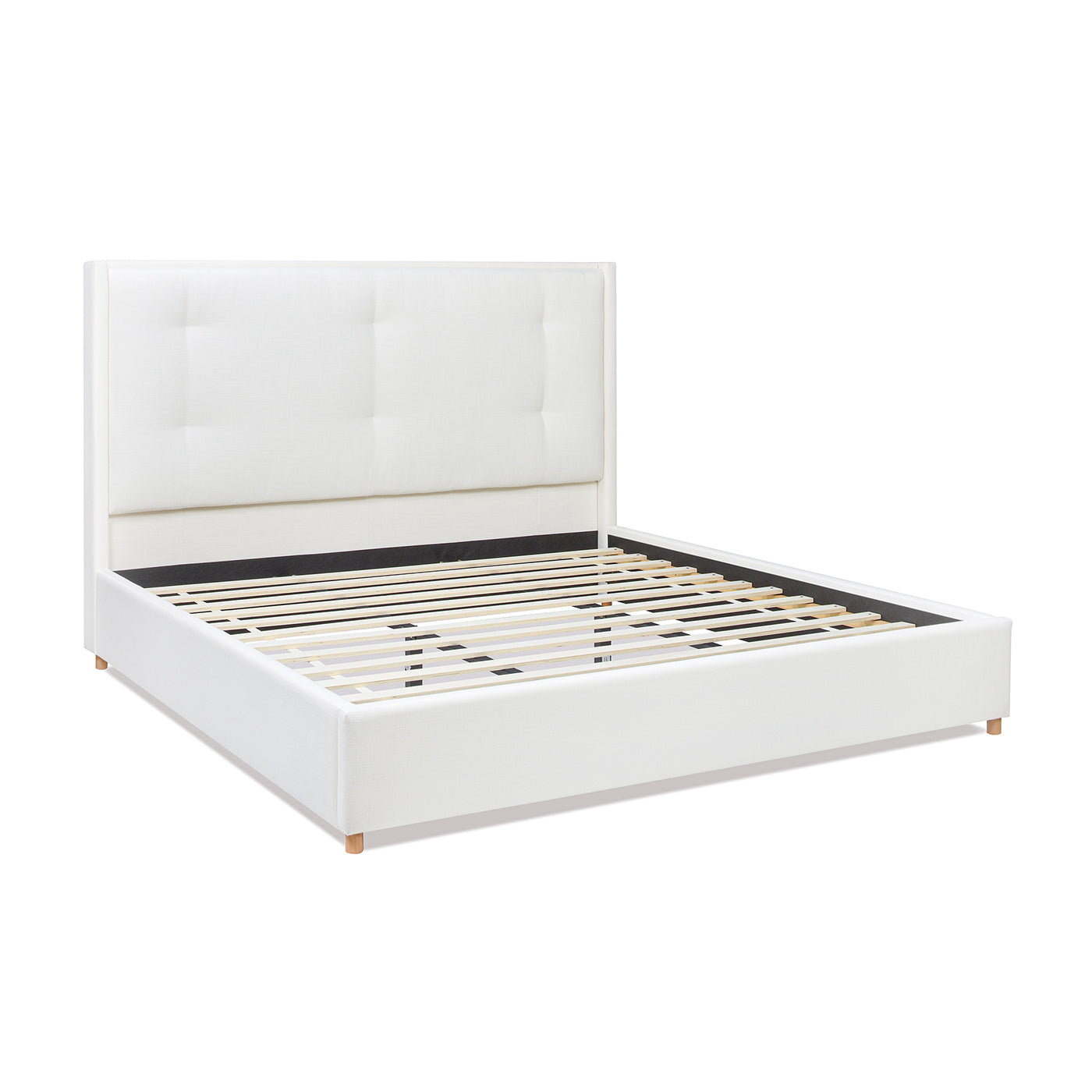 Miramar King Cushion Back Headboard Platform Bed Frame, Antique White Polyester Box Spring Not Required King Antique White Wood Foam Polyester Polyester