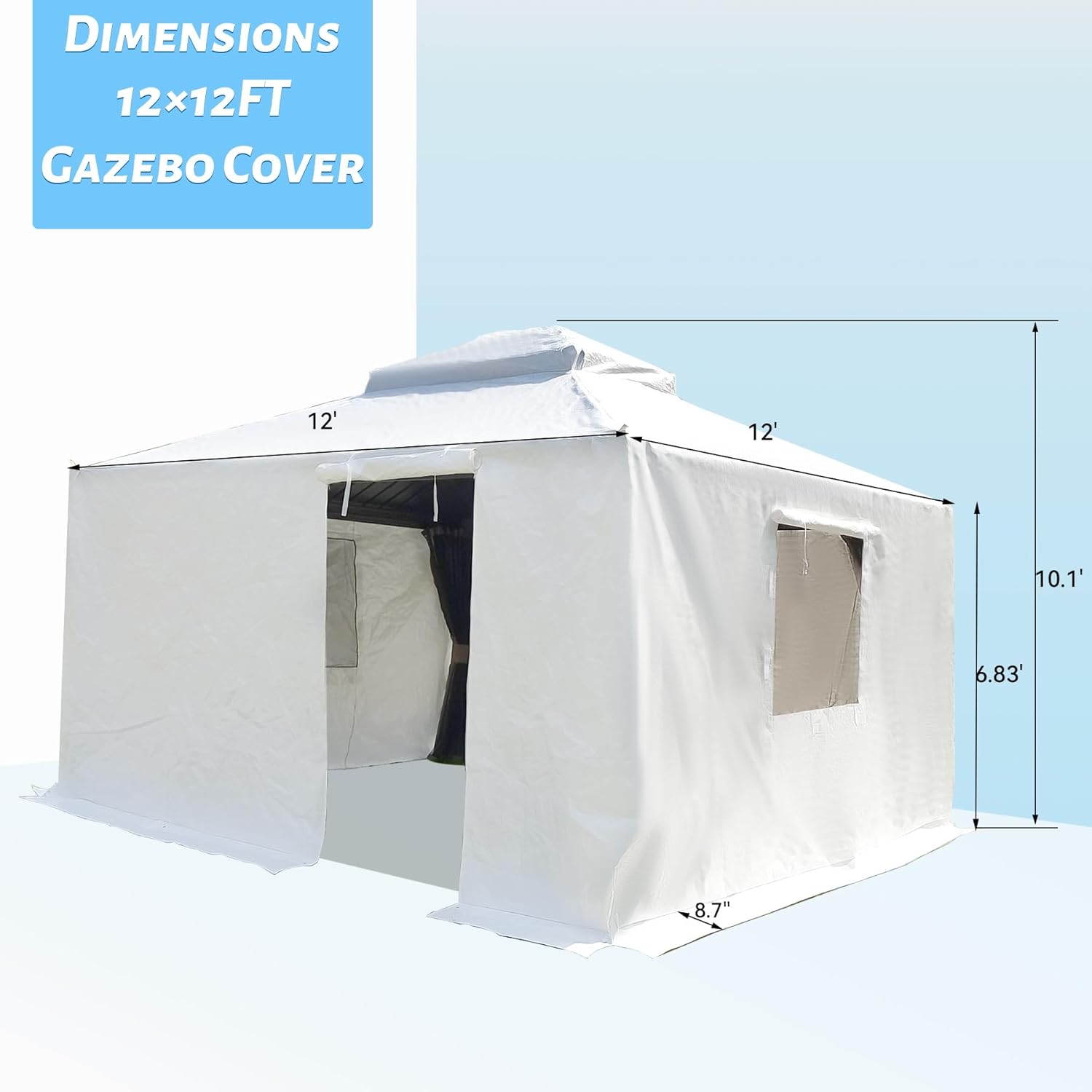 12'X12' Gazebo Cover For Hardtop Gazebos, Outdoor Universal Winter Gazebo Cover With Sidewalls And Mesh Windows, All Season Waterproof Enclosed Gazebo Cover, White White Polypropylene