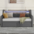 Twin Size Daybed With Storage Drawers, Upholstered Daybed With Charging Station And Led Lights, Gray Old Item W1580S00034 Twin Gray Linen