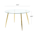 Modern Simple Glass Table, High Quality Tempered Glass Metal Material, Gold Plated Table Legs, Suitable For Restaurant Kitchen Set Of 1 Gold Round Glass