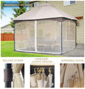 10*12 Ft Softtop Metal Gazebo With Mosquito Net&Sunshade Curtains,Sturdy Heavy Duty Double Roof Canopy,Galvanized Steel Design Outdoor Tent,Suitable For Gardens,Patio,Backyard Beige Light Natural Rectangular No Foundation Needed None Garden & Outdoor