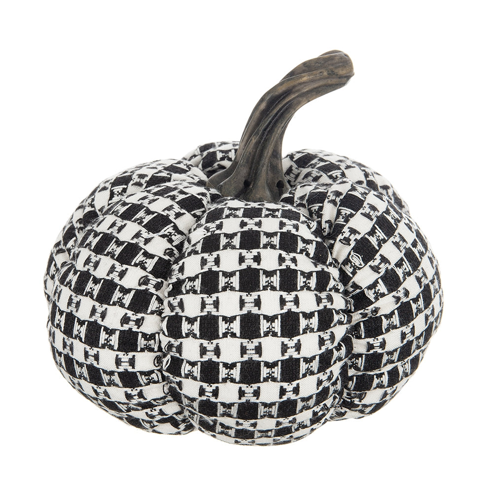 Set Of 2, 7X7X6.7" Fabric Black White Plaid Pumpkin Decor, For Holiday Halloween Decoration Black,White Polyester