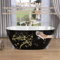55 Inch Acrylic Freestanding Bathtub Modern Stand Alone Soaking Bathtub With Overflow And Pop Up Drain Gloss Black Black White Oval Bathroom Freestanding Tubs Polished Less Than 59 In Contemporary,Modern Soaking Center Fiberglass Acrylic