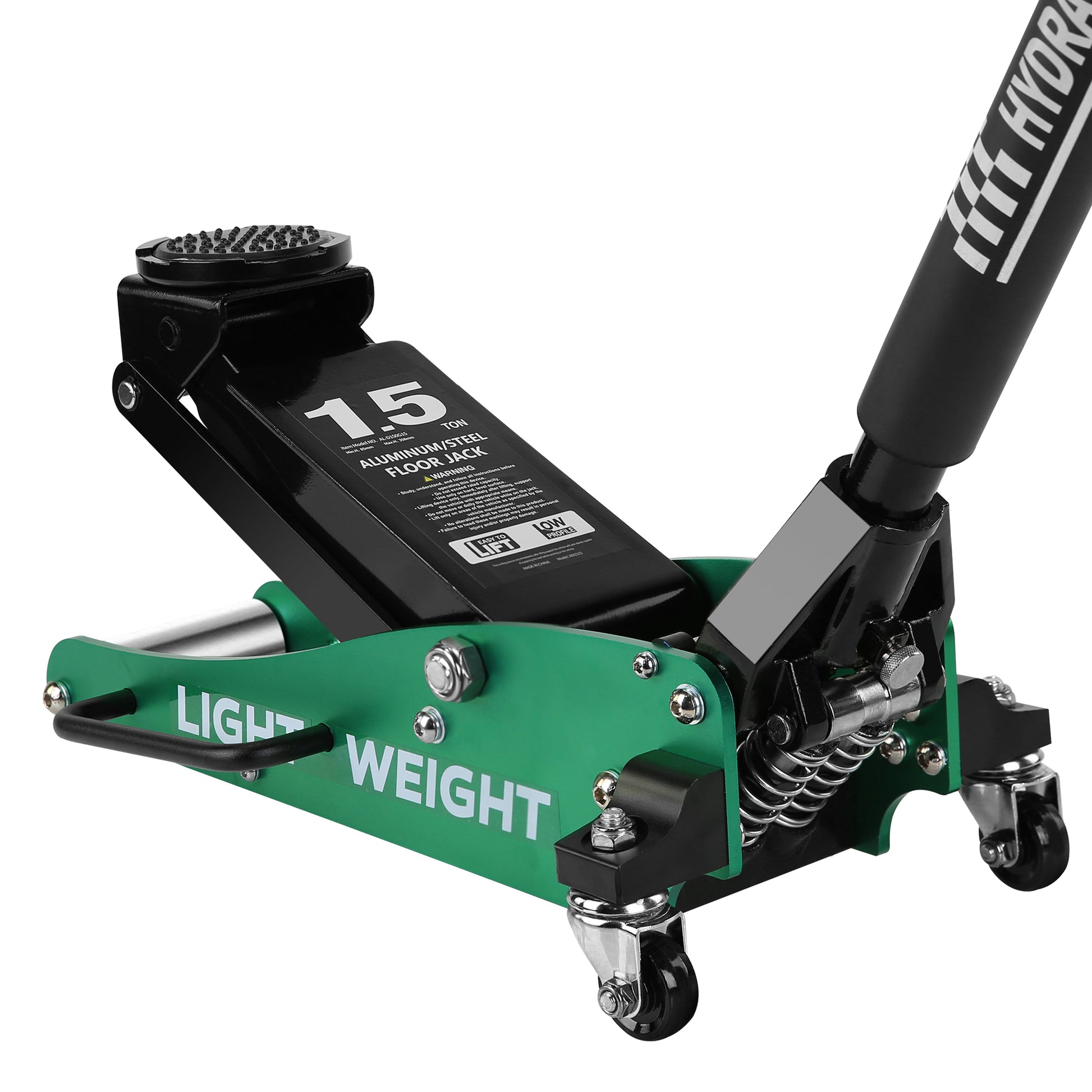 Floor Jack 1.5 Ton Hydraulic Low Profile Aluminum And Steel Car Jack, Lightweight Service Jack With Quick Lift Dual Pump, 3,000 Lbs Capacity Green Aluminum