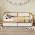 Twin Size Solid Wood Daybed With 2 Storage Drawers For Limited Space Kids, Teens, Adults, No Need Box Spring, Walnut And White Box Spring Not Required Twin White Walnut Wood Bedroom Modern Pine Daybeds Wood