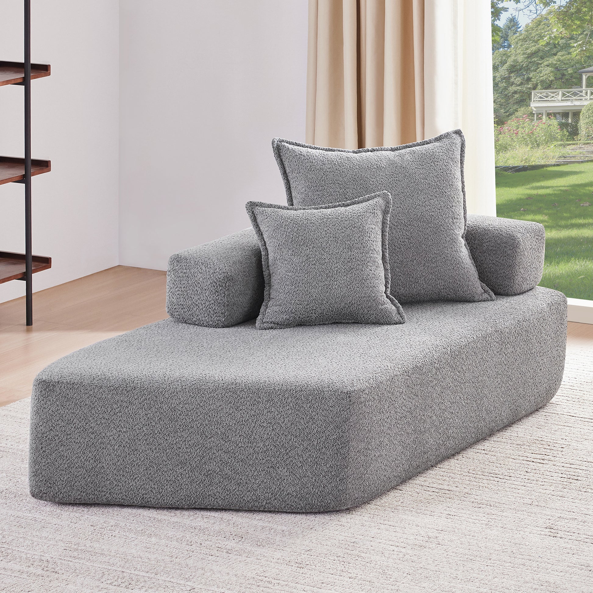 Special Shaped Frame For Oversized Modular U Shaped Sectional Sofa,Luxury Boucle Floor Couch Set,Convertible Sleeper Couch,Spacious Foam Filled Sofa Bed For Living Room Gray Boucle 1 Seat