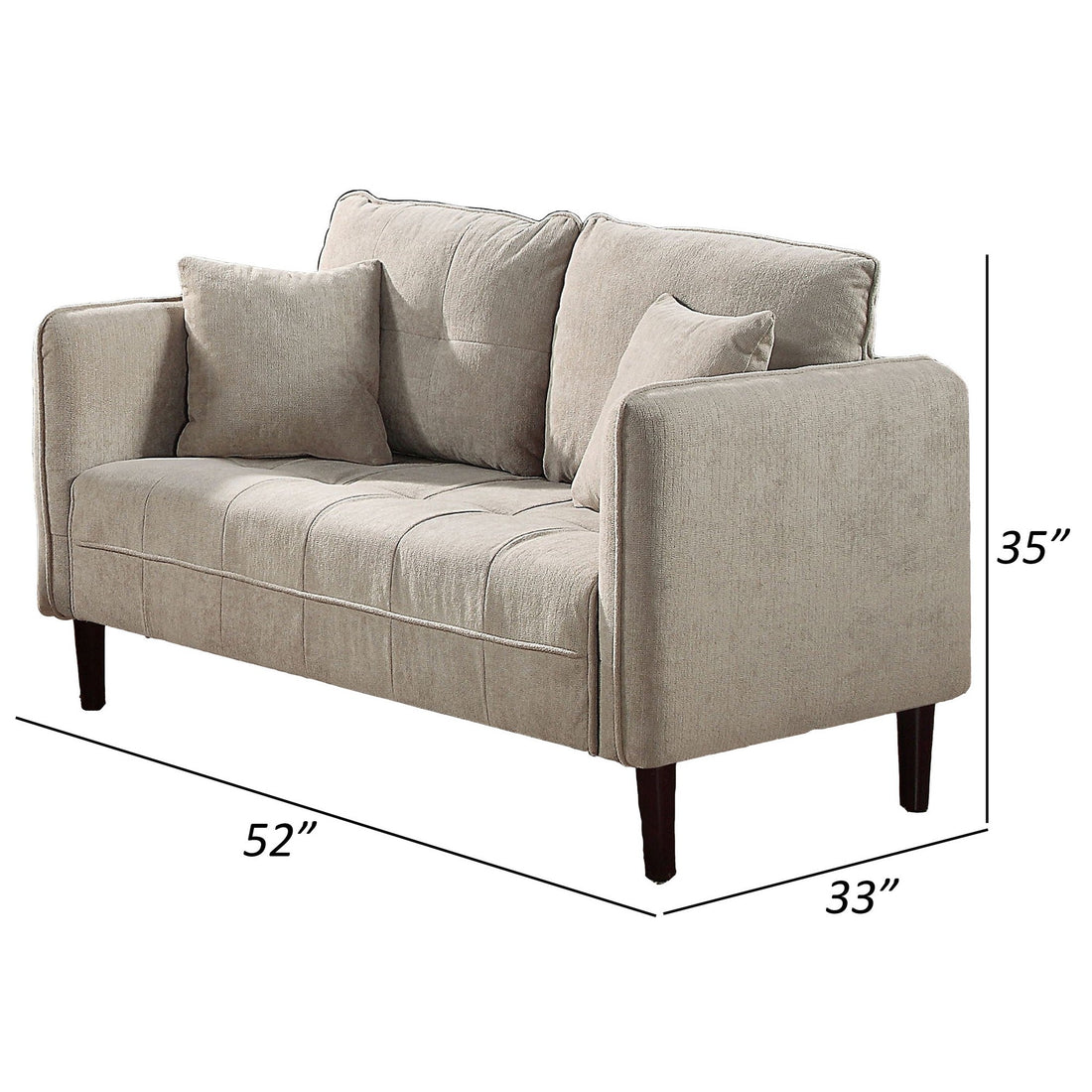 Hak 52 Inch Loveseat, Rounded Curved Arms, Biscuit Tufting, Wood Legs, Taupe Taupe Solid Wood 2 Seat