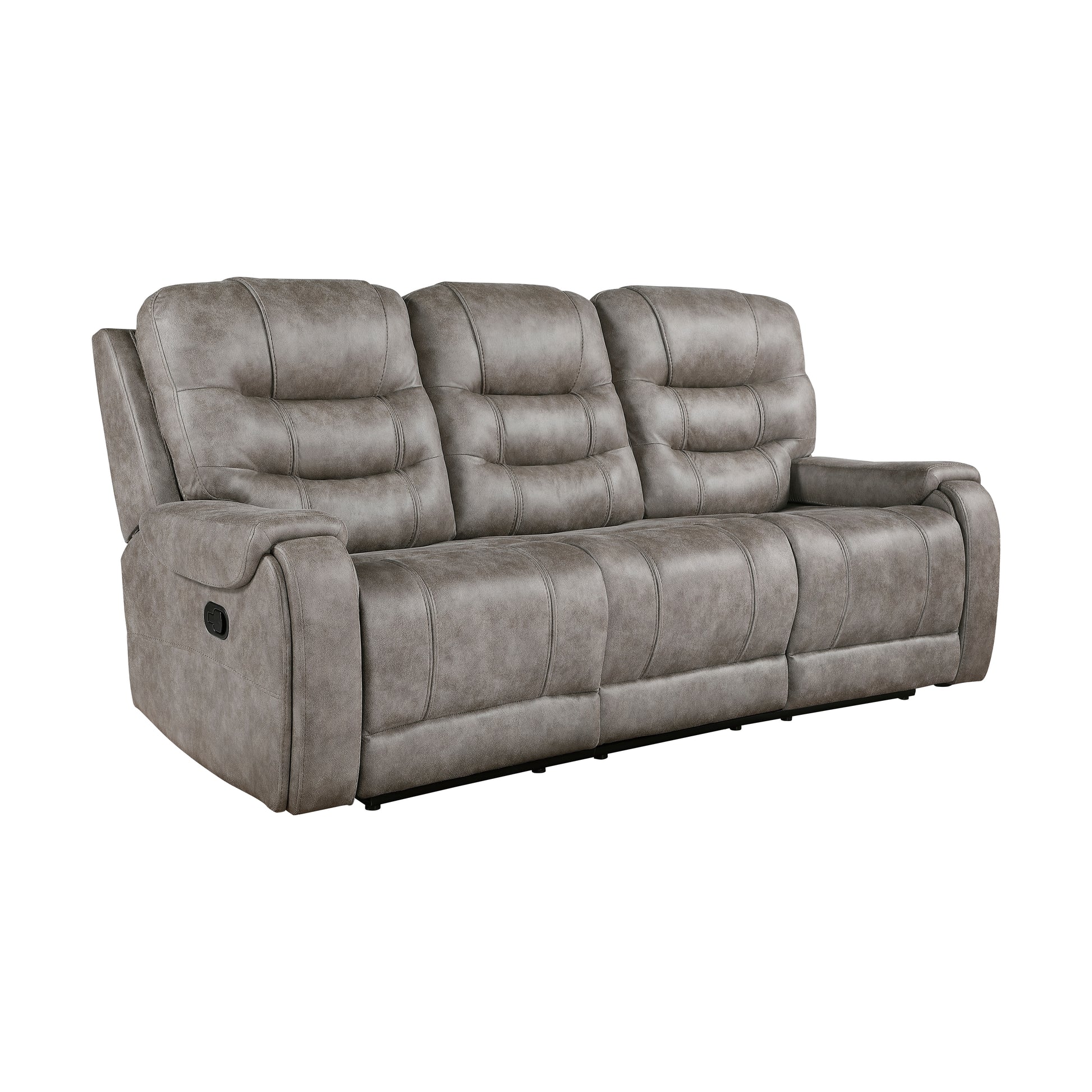 Modern Living Room 1Pc Double Reclining Sofa Polished Microfiber Upholstery, Plush Seating, Grayish Brown Solid Wood Frame Furniture Brown Gray Microfiber Wood Primary Living Space Modern Plywood,Solid Wood 3 Seat