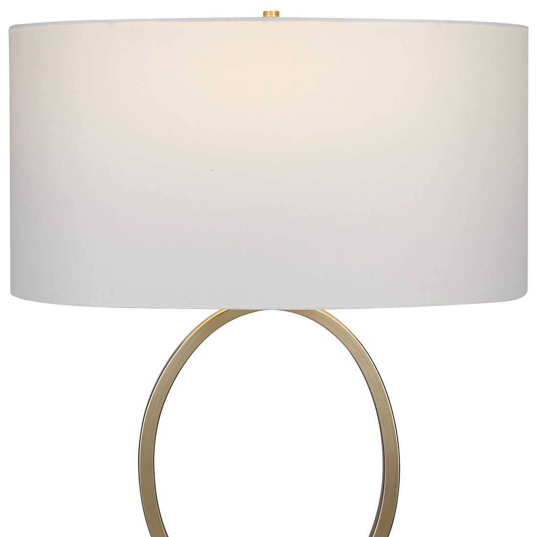 27 Inch Metal Table Lamp, Oval Center Ring, Gold, White Gold White Fabric Metal