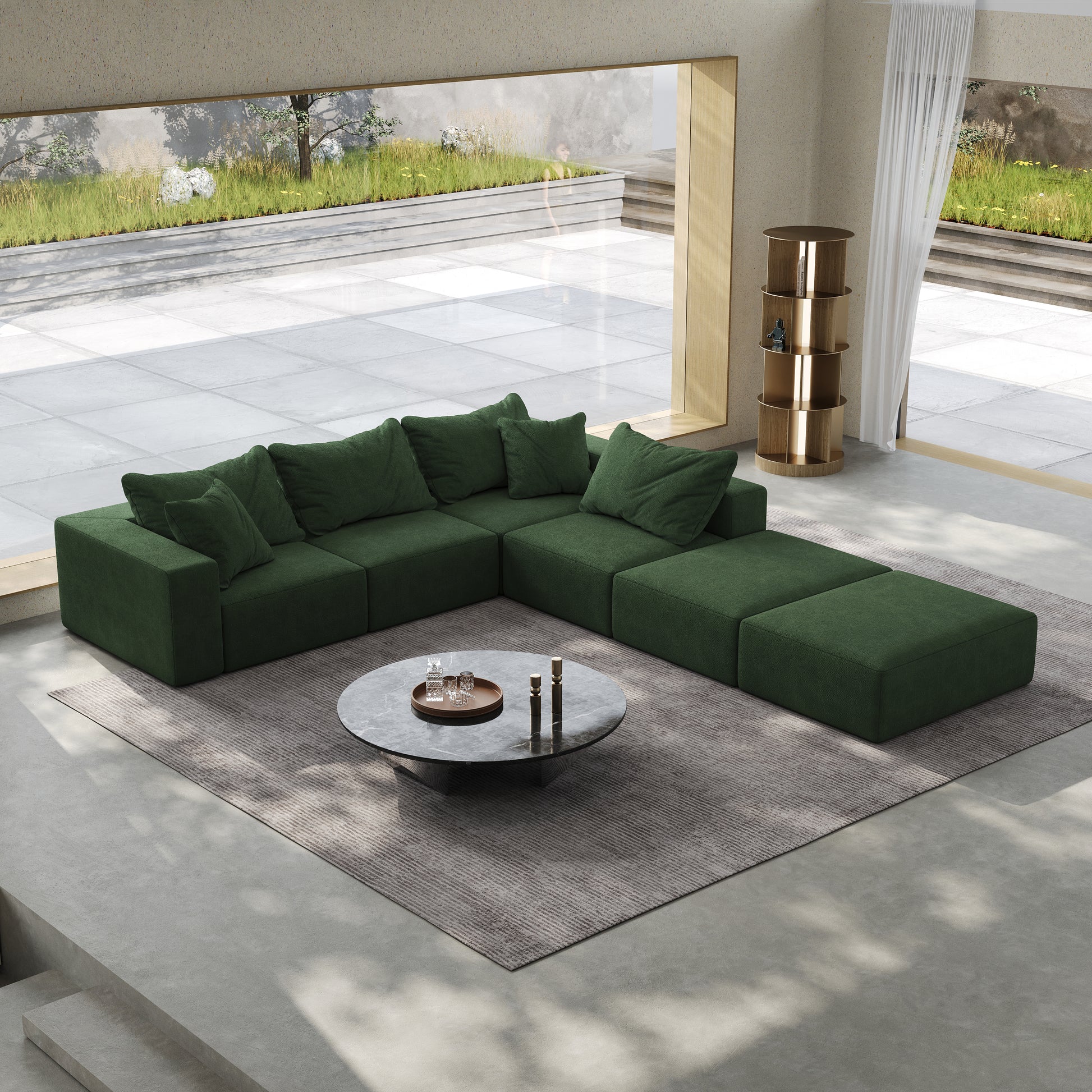 Oversized Sponge Cloud Sofa,Modern Upholstered Sectional Sofa Couch Set,Modular 162" L Shaped Sectional Living Room Sofa Set With 6 Pillows,Free Combination Sofa Couch For Living Room,Bedroom Green Foam Chenille 6 Seat