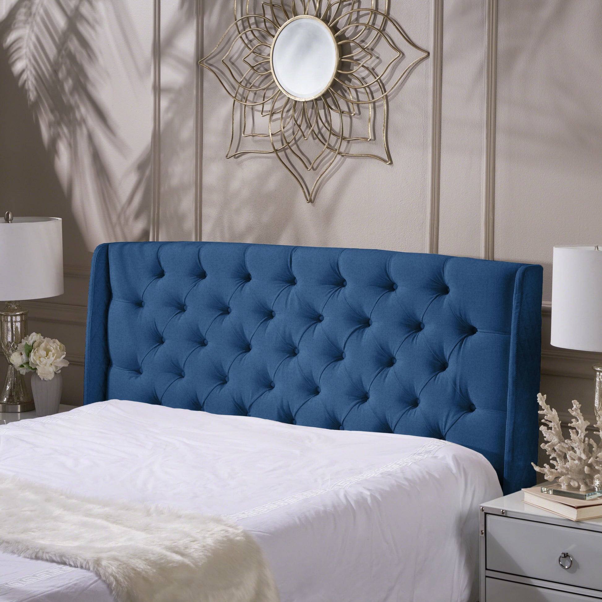 Lidia Wing Headboard Queen Dark Navy Fabric