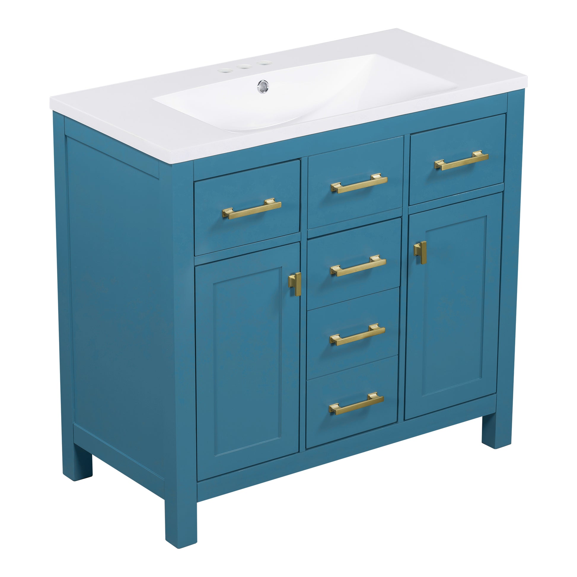 36'' Bathroon Vanity With Resin Sink Combo Set,Modern Freestanding Single Bathroom Cabinet With 4 Drawers & 2 Cabinets,Storage Cabinet For Bathroom, Solid Wood Frame Vanity Set, Blue 4 Blue 2 Adjustable Hinges Bathroom Freestanding Modern Solid Wood Mdf