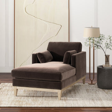 Knox 65" Modern Farmhouse Chaise Lounge Chair, Deep Brown Performance Velvet Brown Foam Velvet
