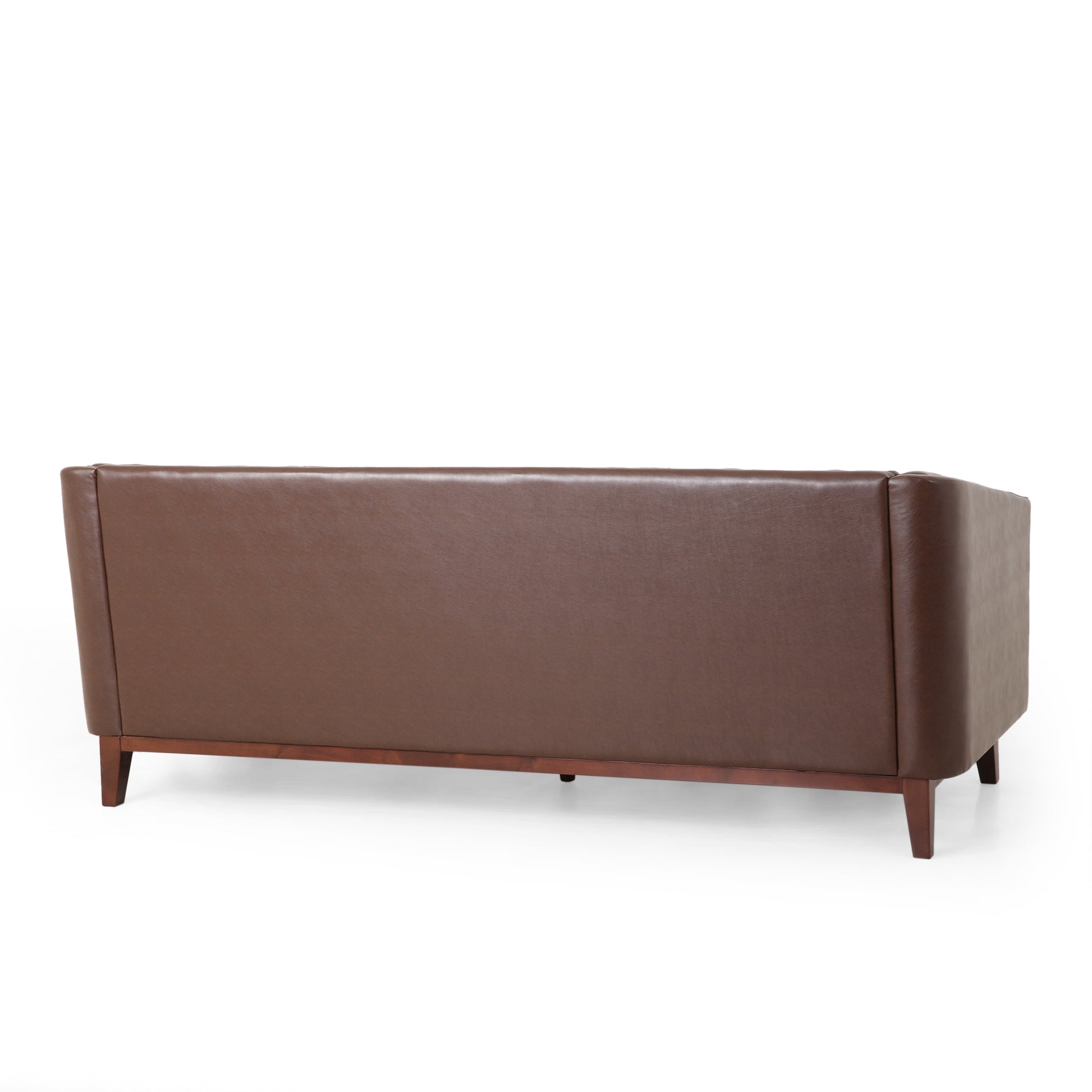 Mirod 81'' Pu Sofa,Tufted Back,Solid Wood Legs,Living Room And Study Dark Brown Pu 3 Seat