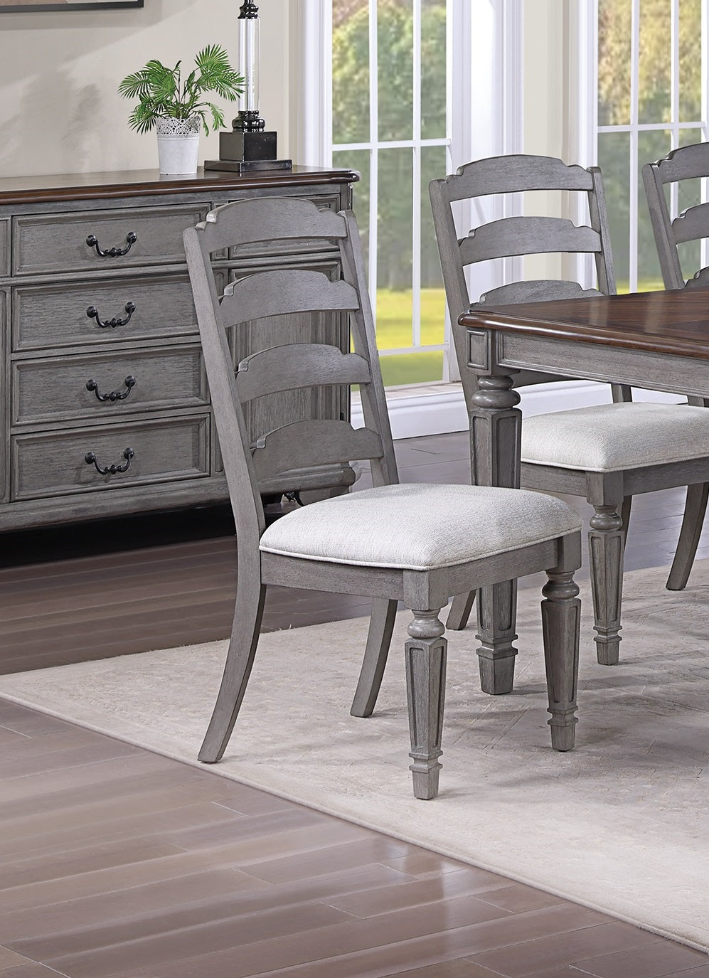 Light Grey Contemporary Style Side Chairs Set Of 2Pc Wooden Frame Ladder Back Design Dining Room Furniture Light Grey Dining Room Foam Classic,Contemporary,Modern Dining Chairs Rubberwood Ladder