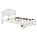 Queen Size Upholstered Platform Bed With Tufted Headboard, Led And 2 Drawers, White Box Spring Not Required Queen White Wood Bathroom Bed Frame Faux Leather Upholstered