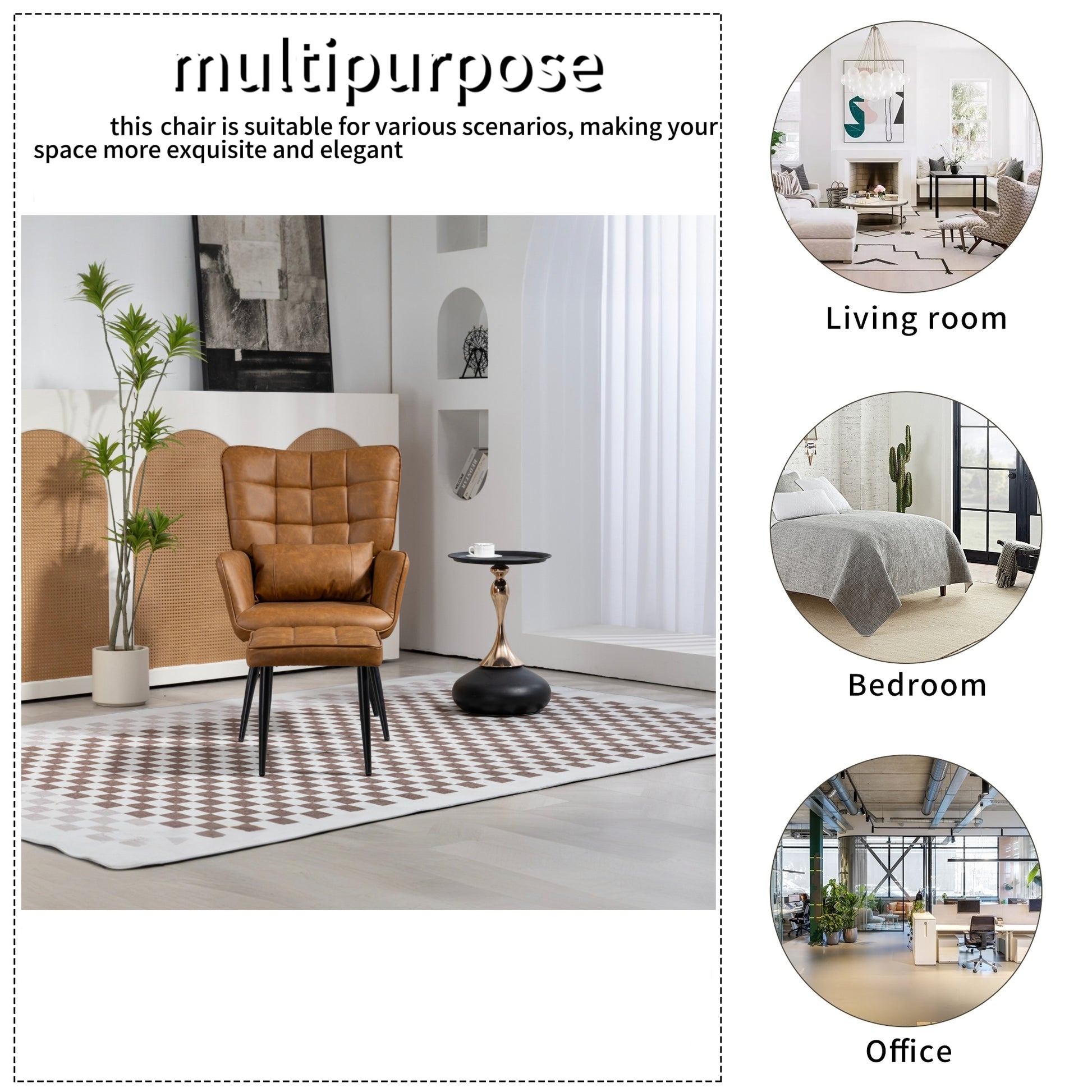 Pu Leather Accent Chair, Upholstered High Backrest Arm Chair With Solid Metal Legs, Tufted Button Design Reading Chair, Sofa Chair For Bedroom, Living Room, Office, Brown Brown Bedroom Casual Foam Pu Leather