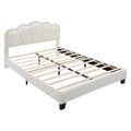 Full Size Upholstered Flower Shape Bed, Elegant Flowers Headboard With Led Light Strip, Sherpa Fabric Platform Bed With Wooden Slats Support, White Full White Wood
