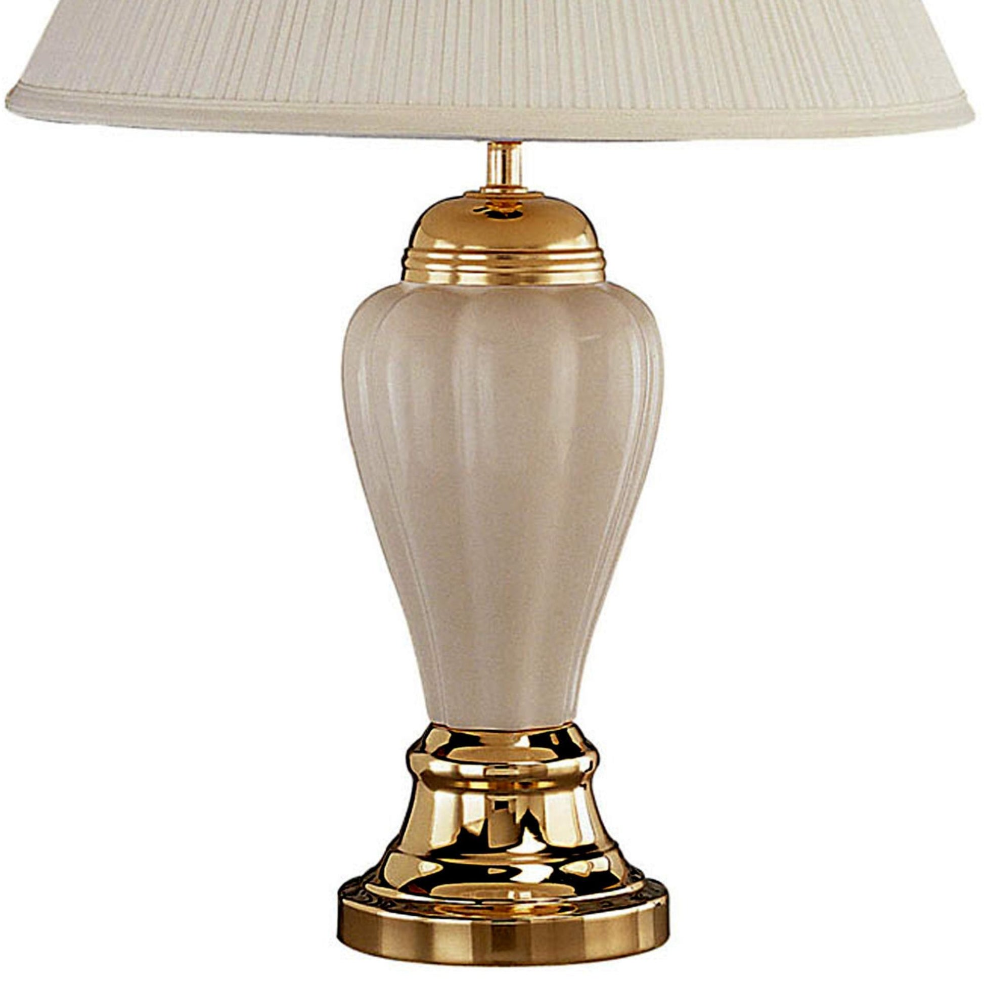 27" Tall Ceramic Table Lamp, Urn Shaped With Ivory Finish, Linen Shade Multicolor Ceramic