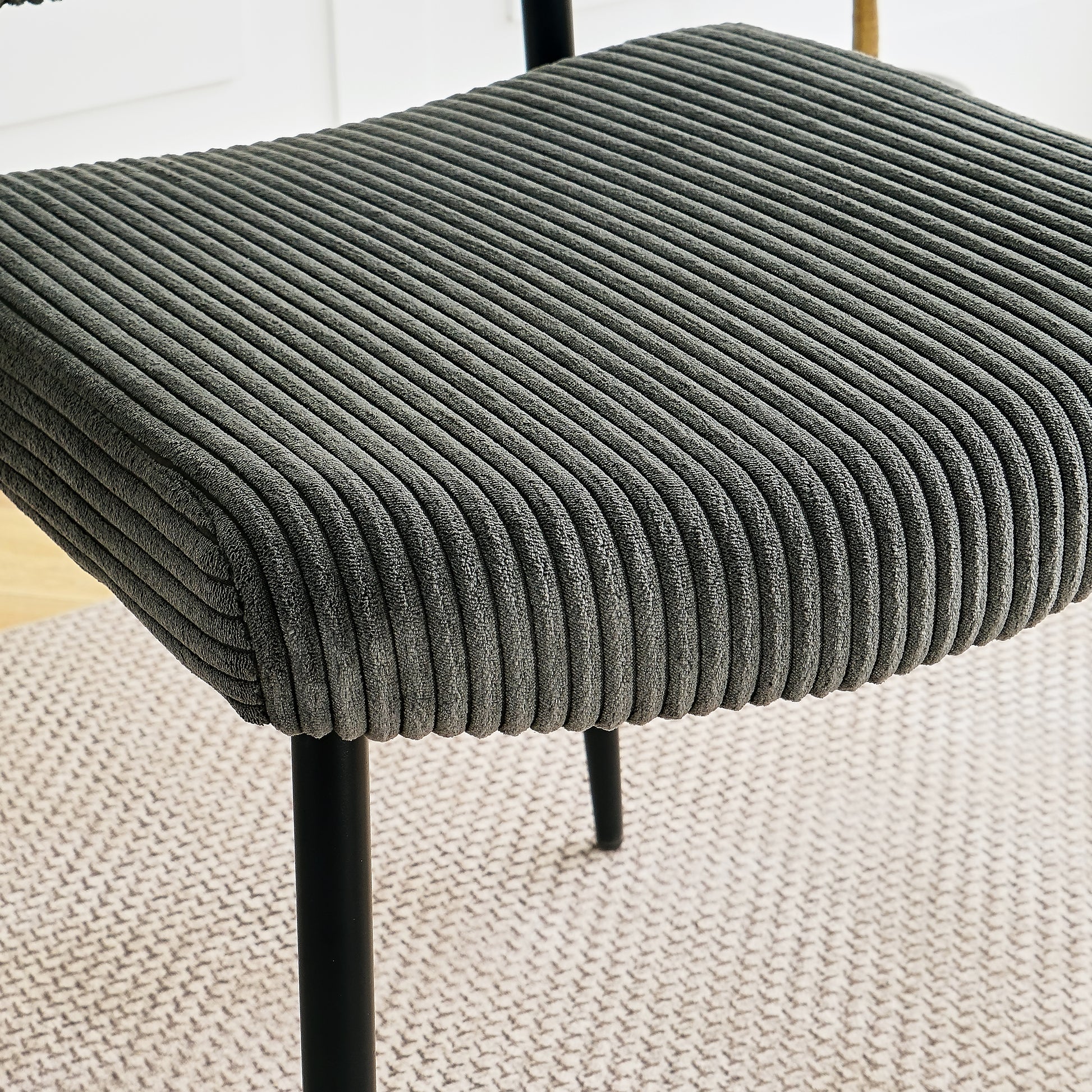 Modern Grey Simple Velvet Dining Chair Fabric Upholstered Chair Family Bedroom Stool Back Dressing, White Round Table Set, Chair Black Metal Legs Set Of 3 White Mdf