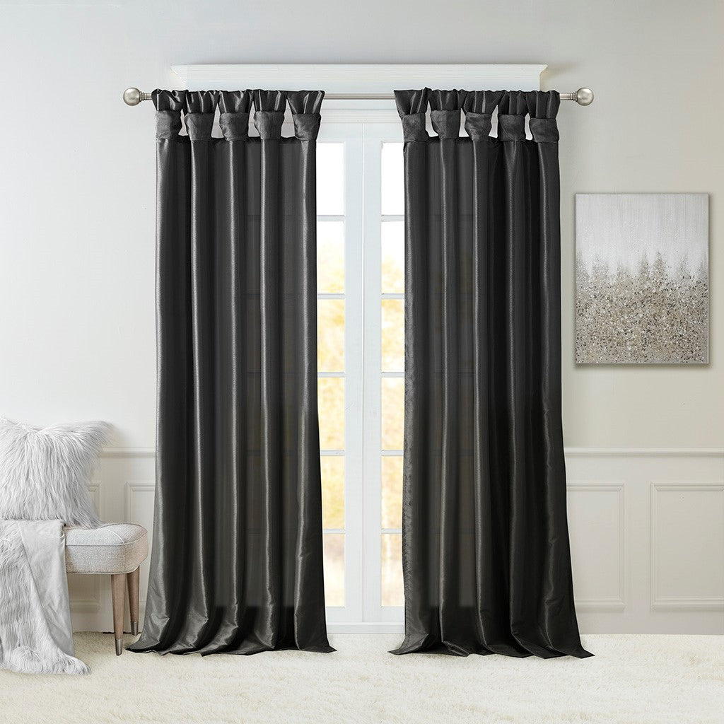 Twist Tab Lined Window Curtain Panel Only 1 Pc Panel Black Polyester