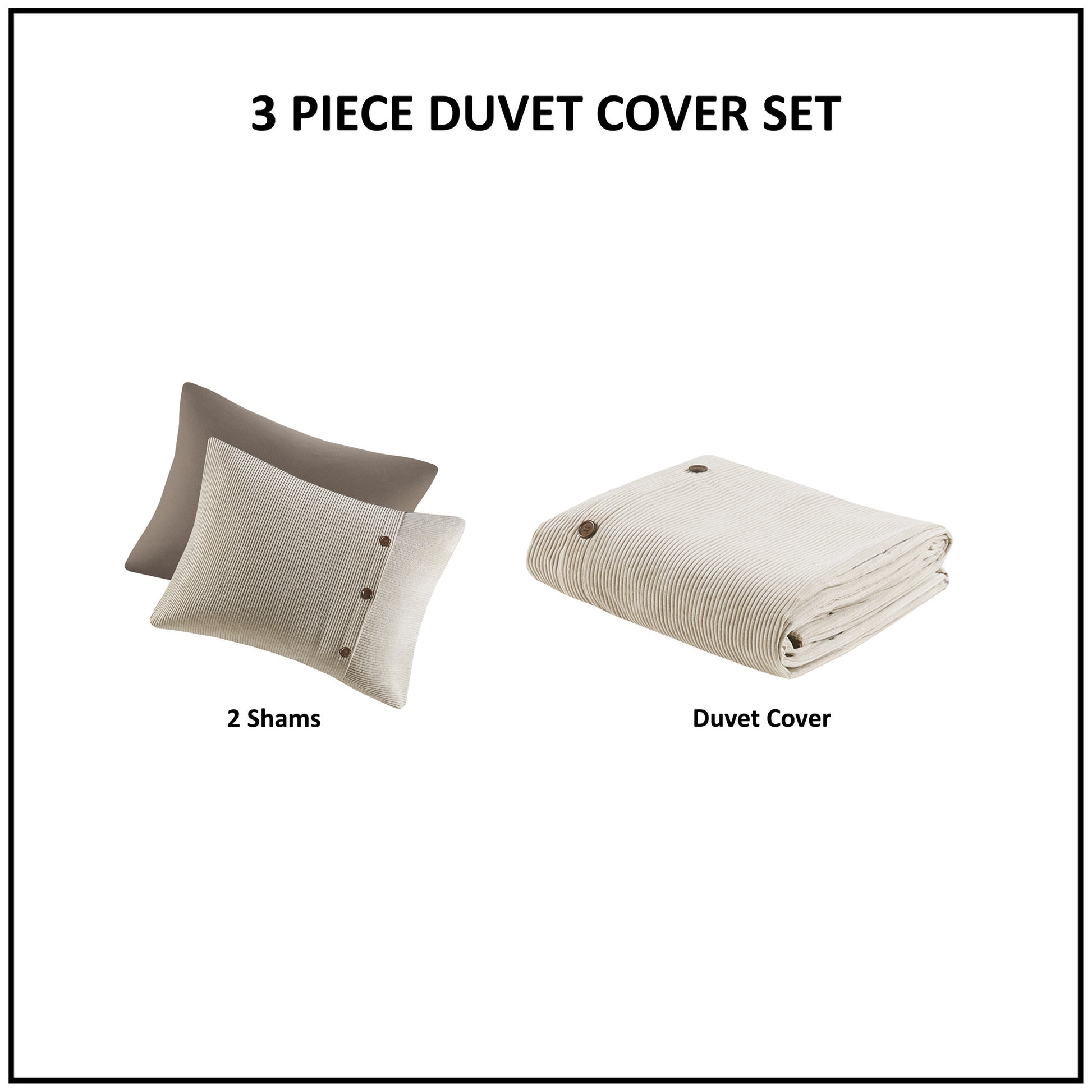 3 Piece Corduroy Duvet Cover Set King Tan Polyester