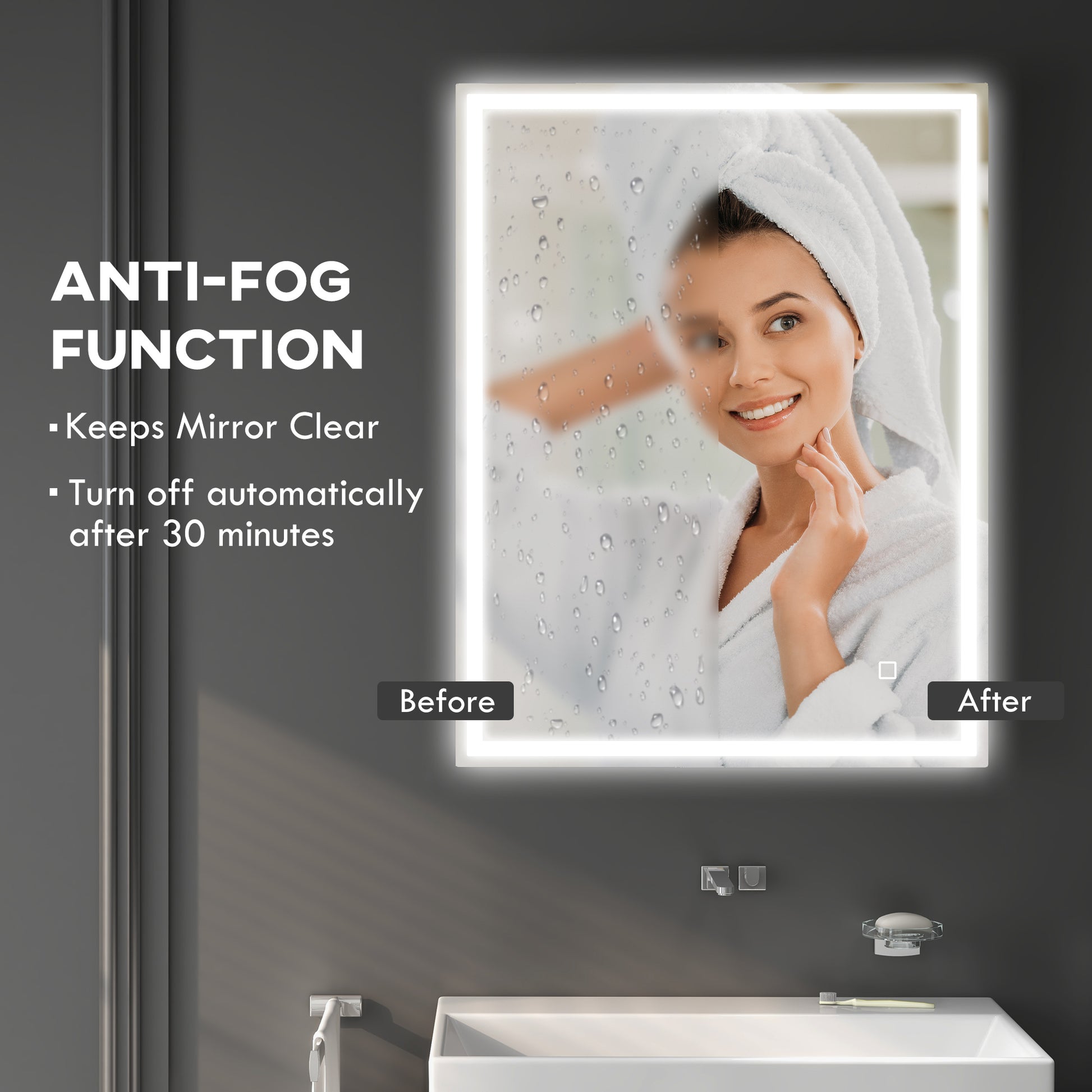 Homcom 36" X 28" Dimmable Bathroom Mirror With Lights, 3 Colors & Defogging Silver Tempered Glass