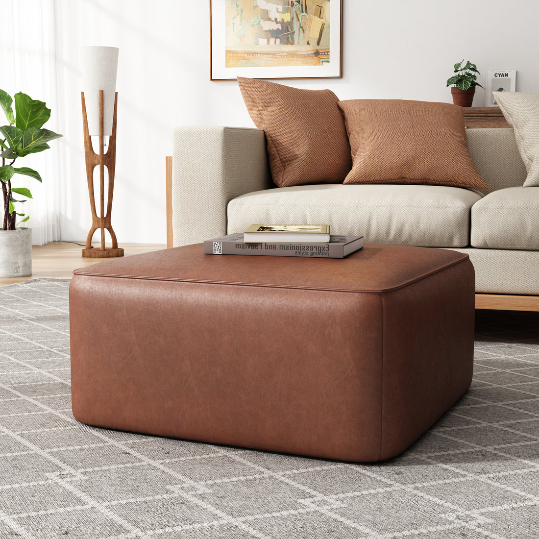 Isabella Pu Ottoman Light Brown Foam Pu