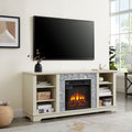 Mantel Electric Fireplace Stone Tv Media Stand, Open Storage Modern Entertainment Console Space With 18