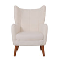 Mid Century Accent Chair, Ivory White, Modern Retro Club Chair, Birch Frame, Upholstered Teddy Wool Fabric, Single Sofa Armchair For Small Spaces, Living Room, Bedroom, Reading Corner, Balcony,Office Ivory White Espresso Primary Living Space