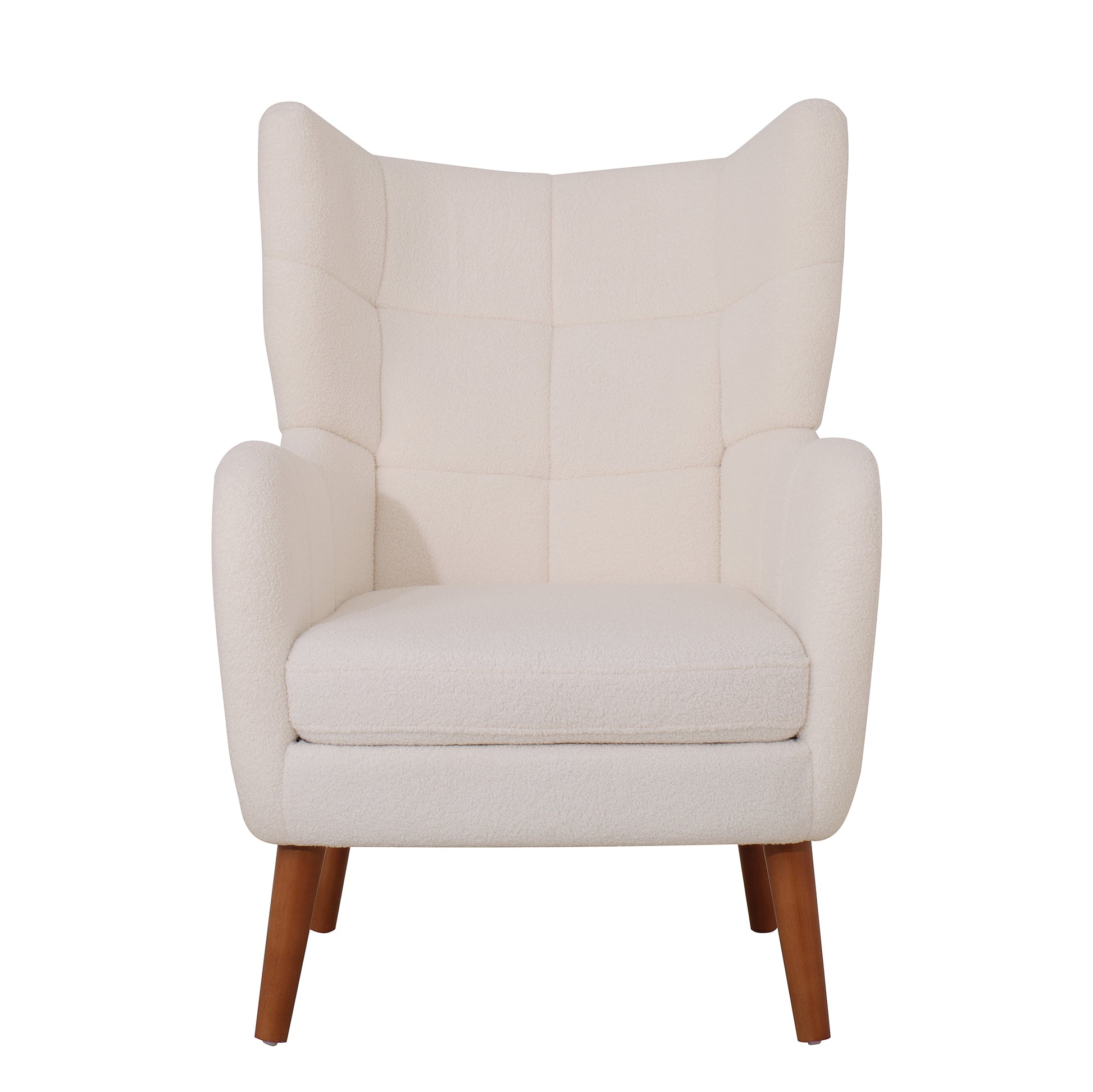 Mid Century Accent Chair, Ivory White, Modern Retro Club Chair, Birch Frame, Upholstered Teddy Wool Fabric, Single Sofa Armchair For Small Spaces, Living Room, Bedroom, Reading Corner, Balcony,Office Ivory White Espresso Primary Living Space