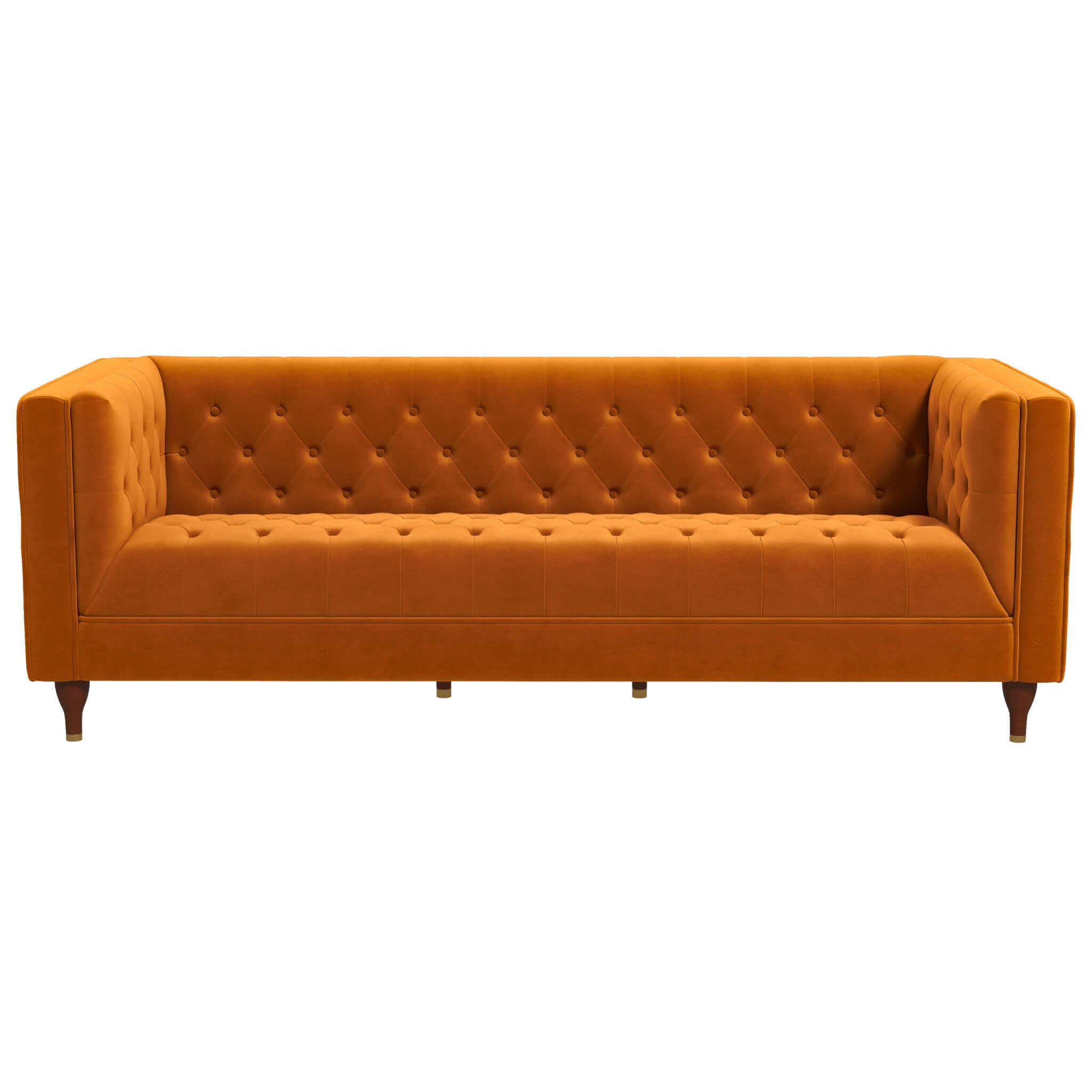 Evelyn Mid Century Modern Burnt Orange Velvet Luxury Chesterfield Sofa Brown,Burnt Orange Brown Velvet Wood Primary Living Space Tufted Back Mid Century Modern Engineered Hardwood Foam Solid