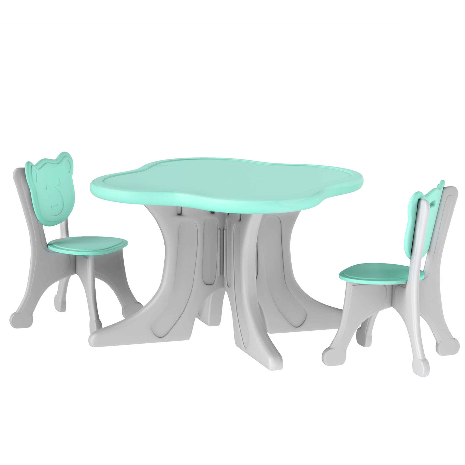 Qaba Kids Table And Chairs Set, 3 Piece Toddler Table And Chair Set For 3 6 Years Old, Light Blue Light Blue Hdpe