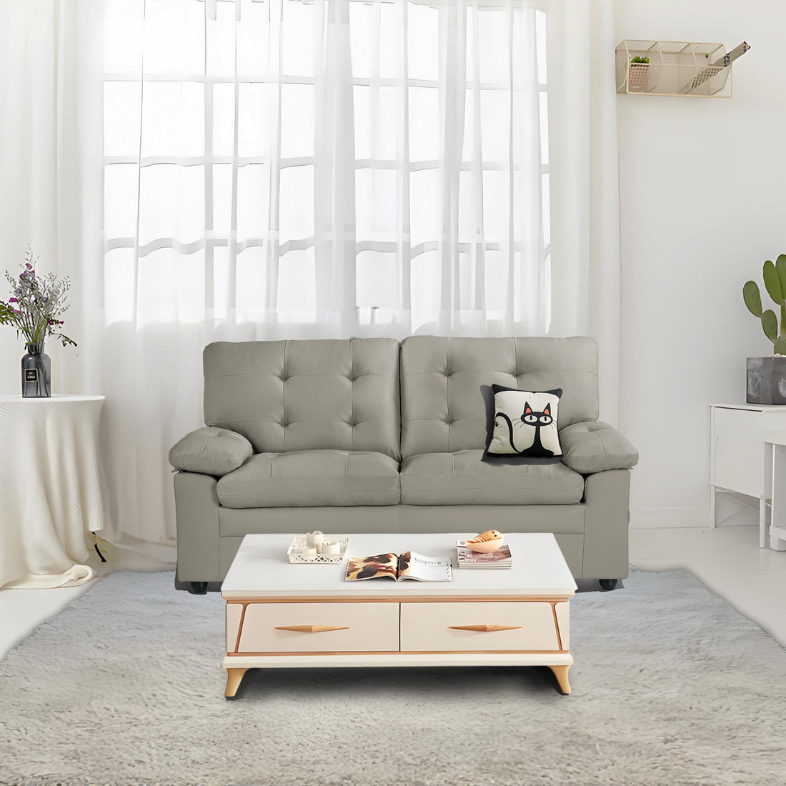 Apartment Beautiful Seat Love, 3 Seat, Grey Faux Leather Grey Pu 3 Seat