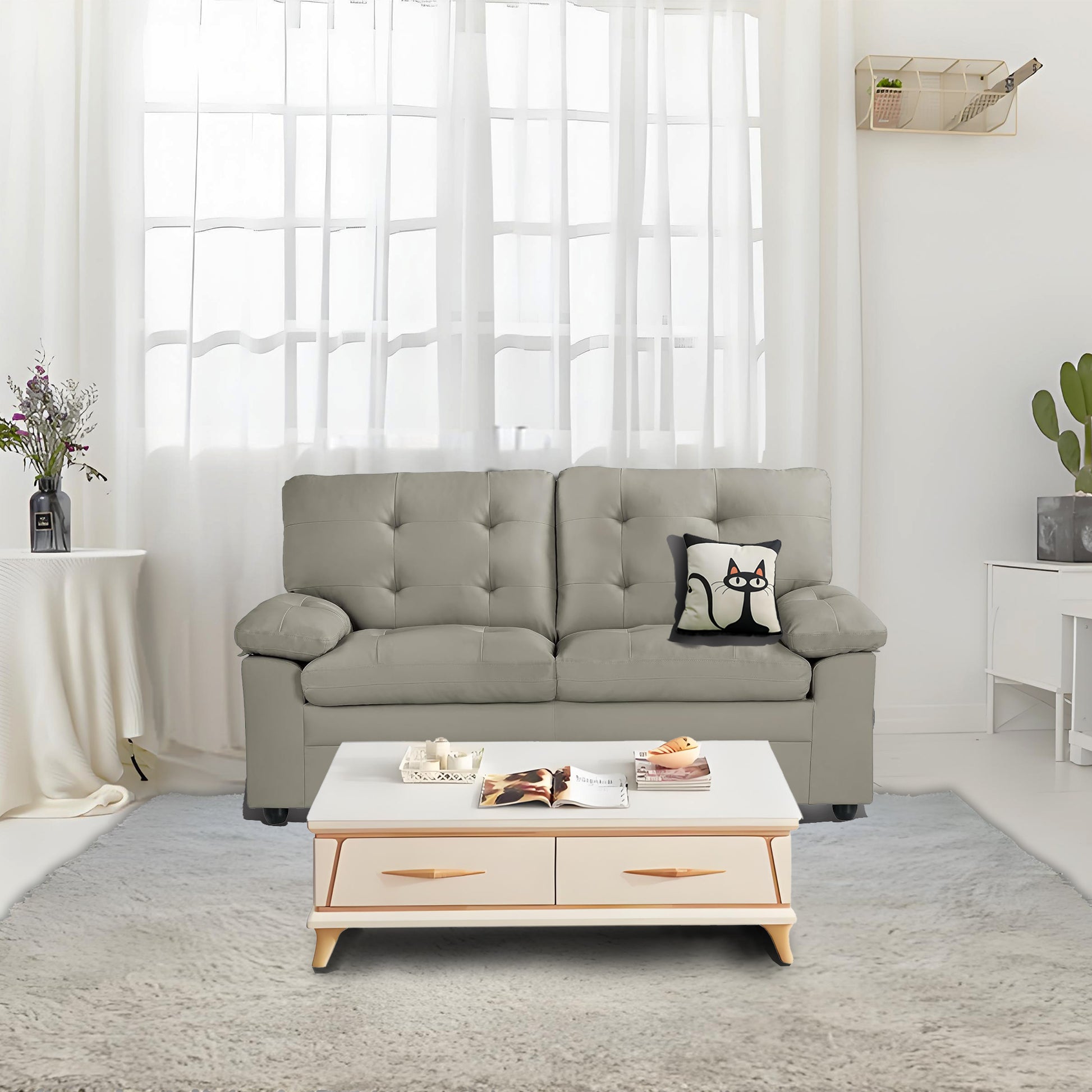 Apartment Beautiful Seat Love, 3 Seat, Grey Faux Leather Grey Pu 3 Seat