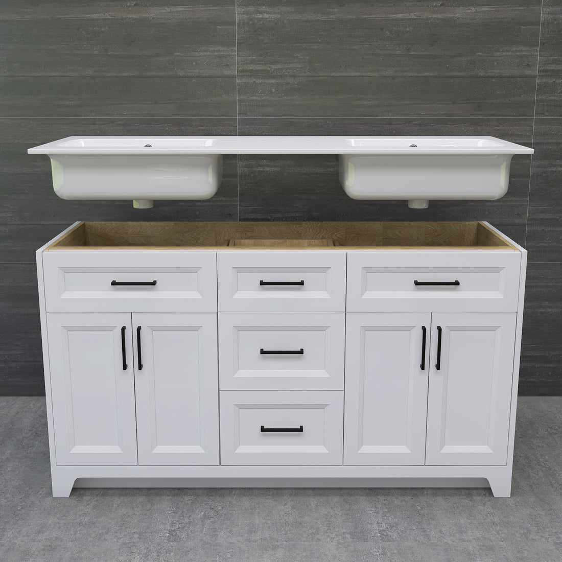 Solid Wood 60 Inch Bathroom Vanity With Double Sink Combo, Modern Vanity Cabinet With 4 Soft Closing Doors & 3 Full Extension Dovetail Drawers White 3 White 4 4 48 In & Above 32 To 35 In Soft Close Doors Bathroom Freestanding Luxury,Modern 20 25 Inches