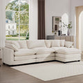 Sectional Sofa Modular Deep Seat 3 Seat Sofa Couch With Ottoman,Comfy Upholstered Furniture For Living Room,Light Beige Corduroy Sofa Beige Corduroy 3 Seat