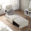 3 In 1 Sofa Bed,Speaker Chair, Reclining Sleeper Sofa Bed,Futon With Bluetooth Speaker 2 Usb Port, Phone Holder Accent Chair, Functional Backcushion And Headrest, Full Leather,Faux Fur Pillow. Cream Color Faux Leather Manual Push Back Metal Primary