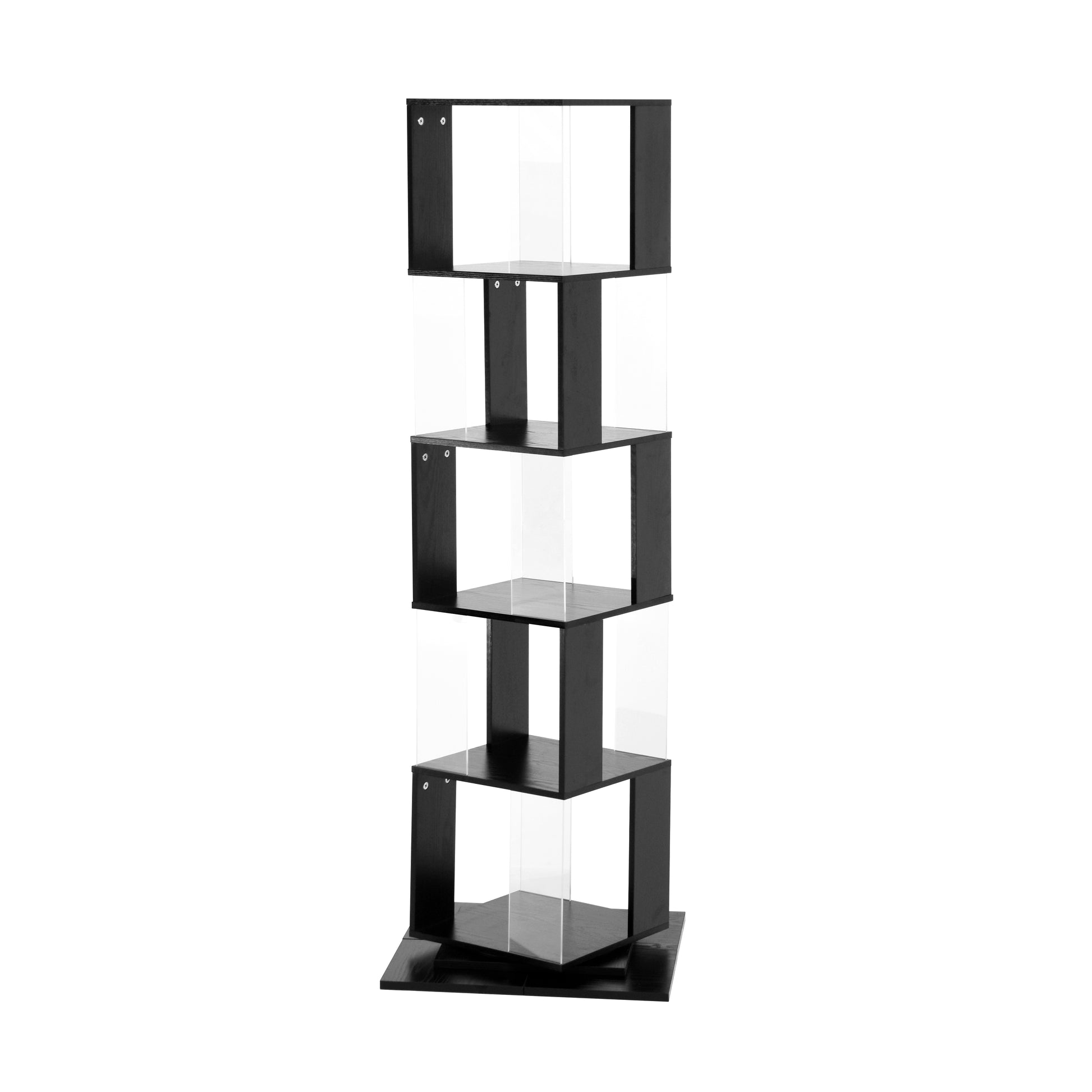 5 Tier Rotating Bookshelf, Floor Rack Simple Bookcase With Acrylic Plate Student Multi Function Creative Bookshelf For Living Room With Anti Toppling Base Black Particle Board