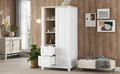 Bedroom Storage Wardrobe With Hanging Rods And 2 Drawers And Open Shelves,Sliding Door,White White Mdf