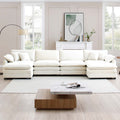 Over Size U Shape Corduroy Sofamodern Upholstered 4 Seater Sofa With 2 Ottomans, Premium Soft Corduroy Fabric Sofa Beige Corduroy 4 Seat