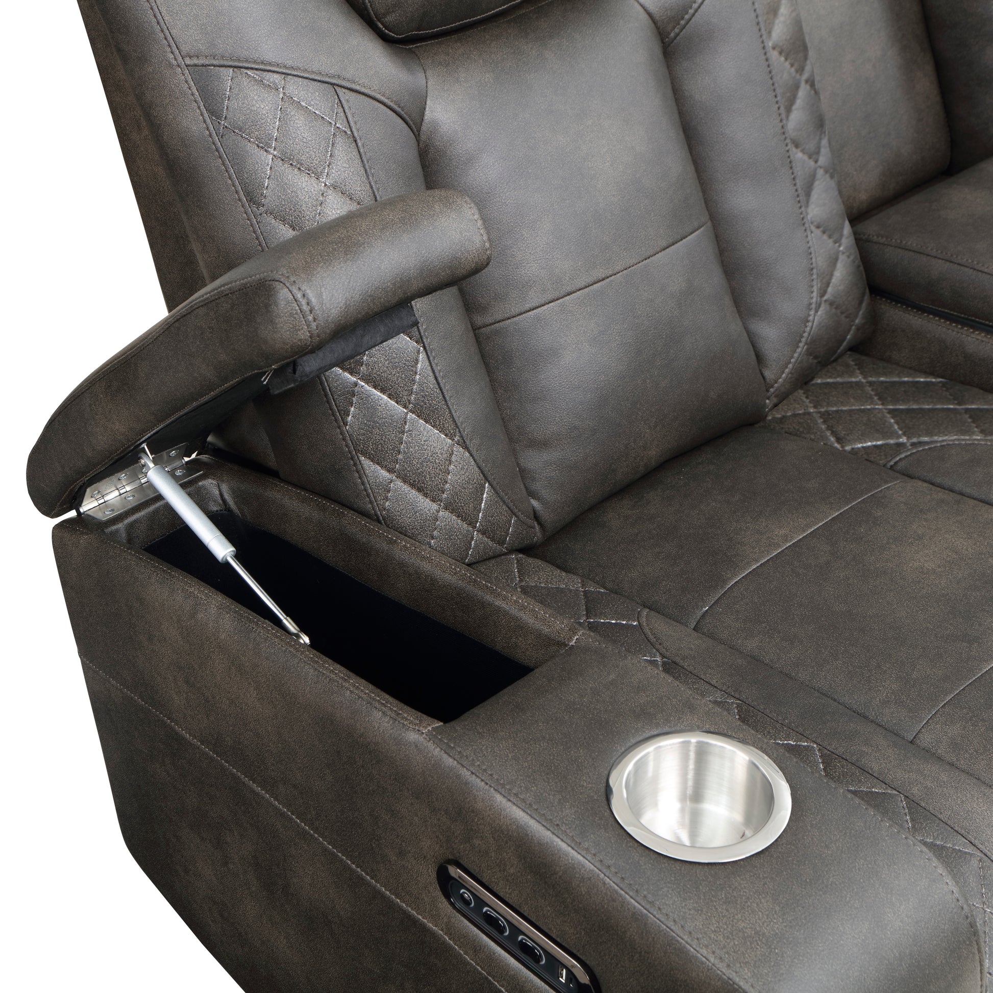 Luxury Comfort Modern Living Room Furniture 1Pc Power Reclining Sofa Premium Faux Leather Upholstery, Power Headrests, Led Light, Usb Ports, Power Outlets, Hidden Storage Brown Gray Faux Leather Wood Primary Living Space Luxury,Modern Plywood,Solid Wood