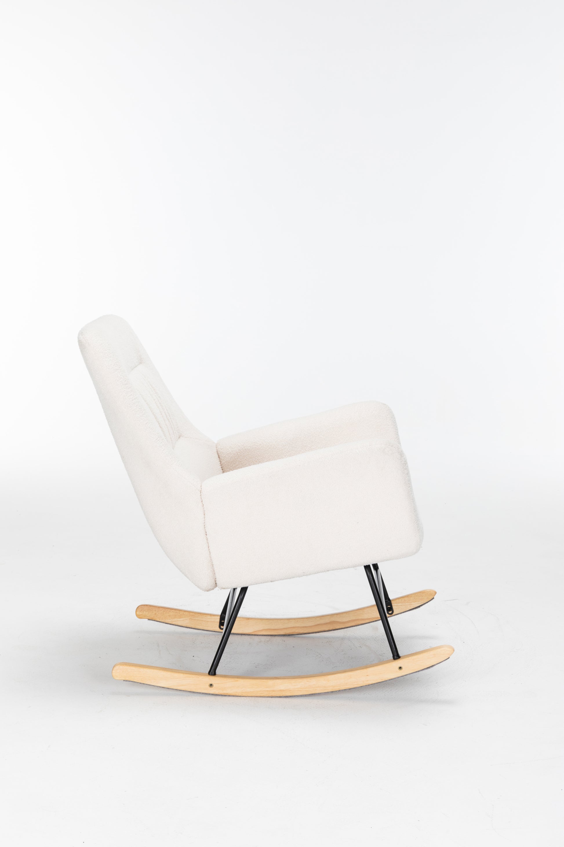 Rocking Chair Nursery, Teddy Upholstered Glider Rocker With High Backrest, Reading Chair Modern Rocking Accent Chairs Glider Recliner For Living Room, Nursery, Bedroom Cream Velvet