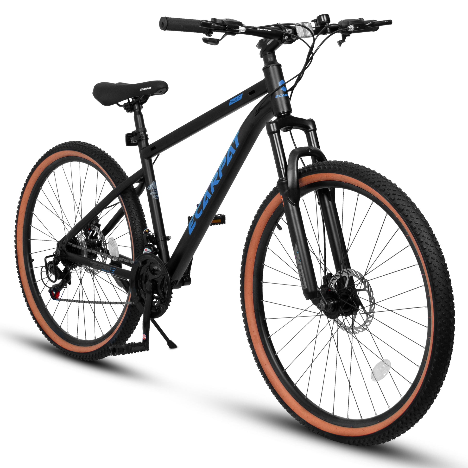 A27301 Ecarpat Mountain Bike 27.5 Inch Wheels, 21 Speed Mens Womens Trail Commuter City Mountain Bike, Carbon Steel Frame Disc Brakes Thumb Shifter Front Fork Bicycles Cycling Black Blue Garden & Outdoor Classic Polyurethane Foam Carbon Steel