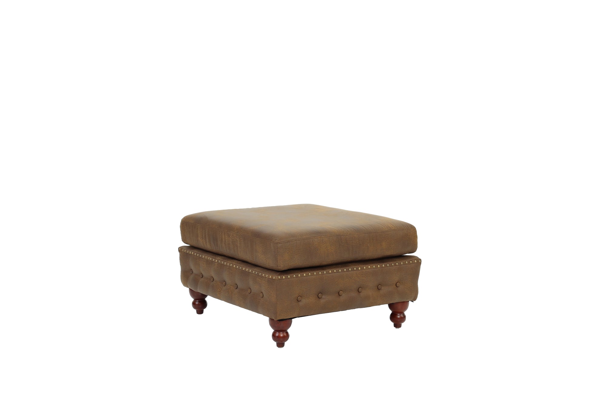 1Pc Cocktail Ottoman Dark Coffee Tufted Wooden Legs Living Room Furniture Dark Coffee Faux Leather Wood Primary Living Space Solid Contemporary,Luxury,Traditional Rubberwood Rectangle Nailhead Trim