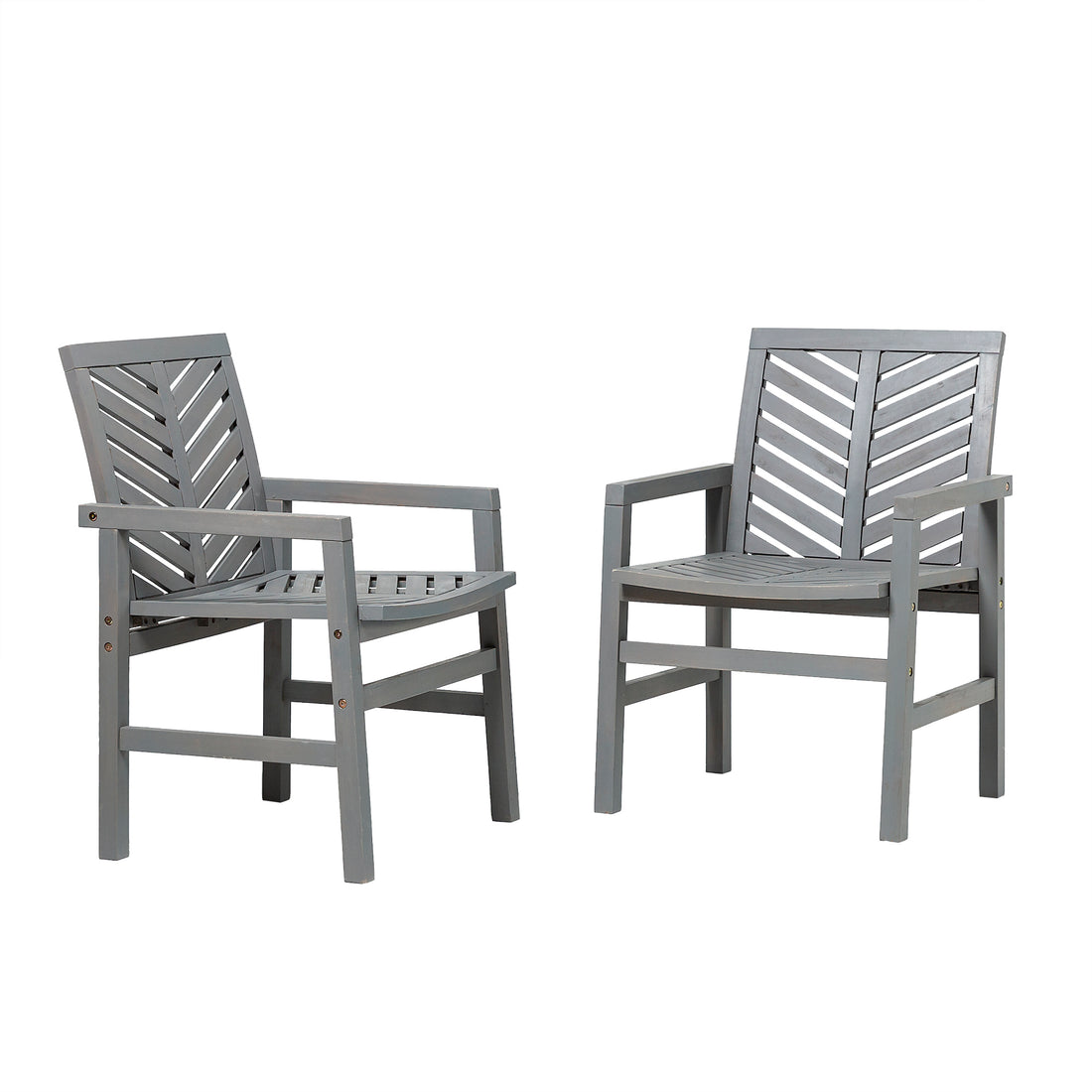 Modern 2 Piece Chevron Patio Chairs Grey Wash Gray Wash Acacia Wood