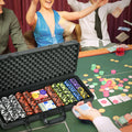 Soozier Poker Chip Set With 6 Denominations, 500 Chips, 14 Gram Clay, Casino Poker Chips With Aluminum Case, 2 Decks Of Playing Cards, Dealer Button & 5 Dice For Texas Hold'Em Black Aluminium