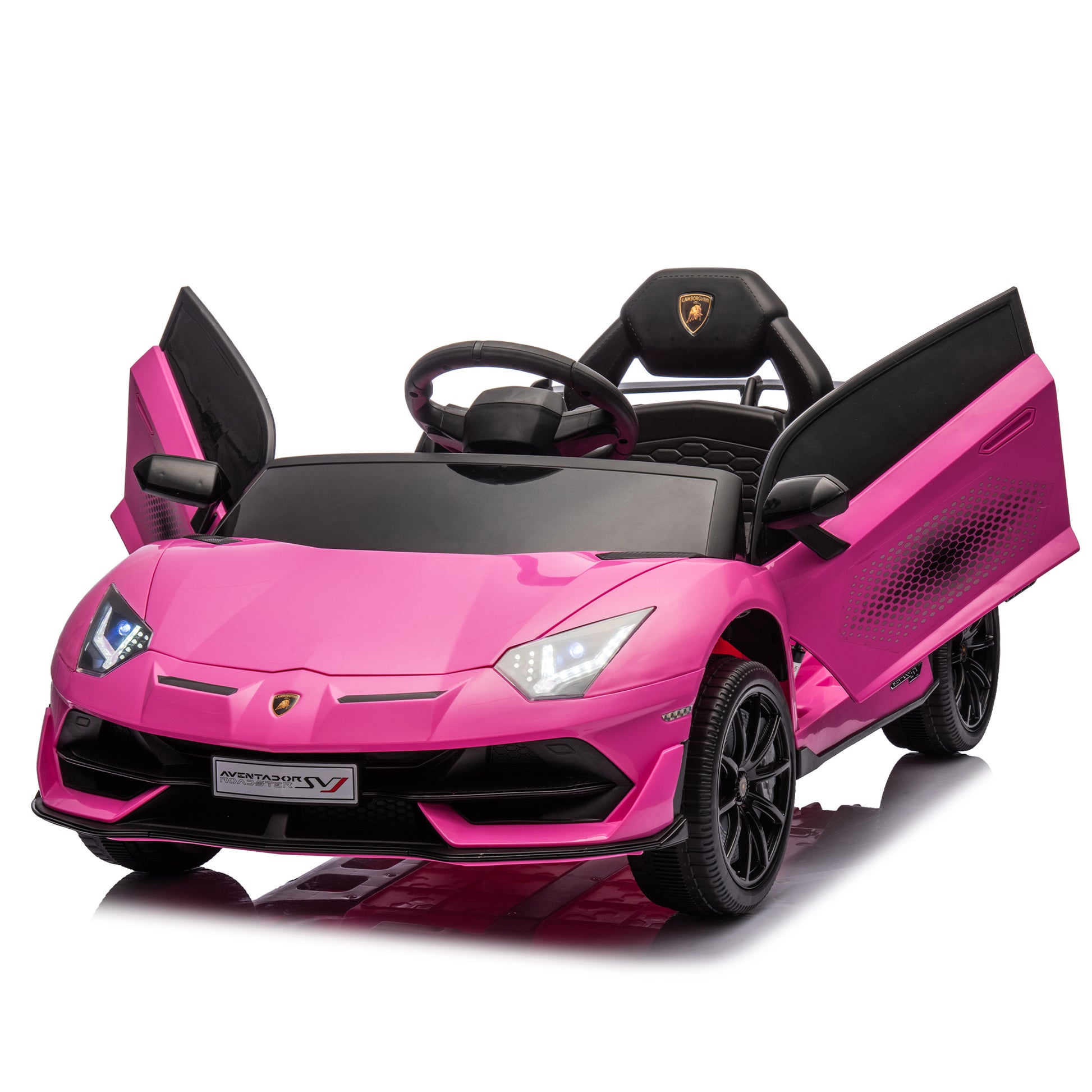 12V Kids Ride On Car W Parents Remote Control,Licensed Lamborghini Aventador Xago,Hydraulic Pressure Door,Slow Start,Early Education,Bluetooth,Adjustable Volume,Mp3,Usb,Led Lights For Kids Aged 3 8. Pink 50 99 Lbs Polypropylene