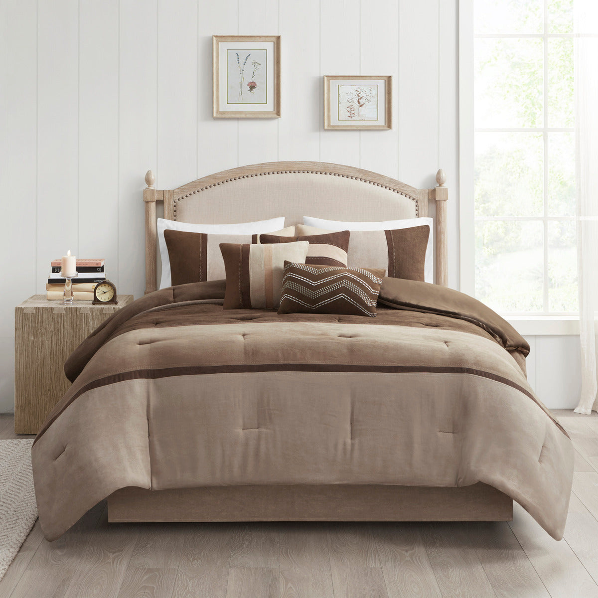 7 Piece Faux Suede Comforter Set Brown King King Brown Polyester