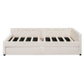 Full Size Upholstered Platform Bed With Usb And 2 Drawers, Beige Box Spring Not Required Full Beige Wood Bedroom Bed Frame Linen Upholstered